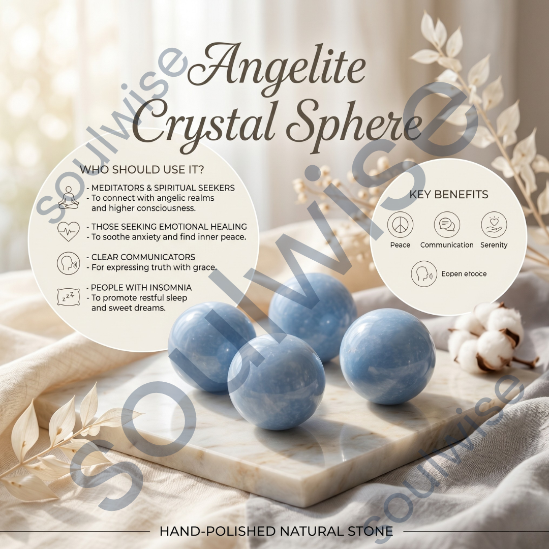Angelite Natural Healing Crystal Sphere – Reiki Energy Stone for Inner Harmony, Peace, Emotional Balance & Spiritual Wellness