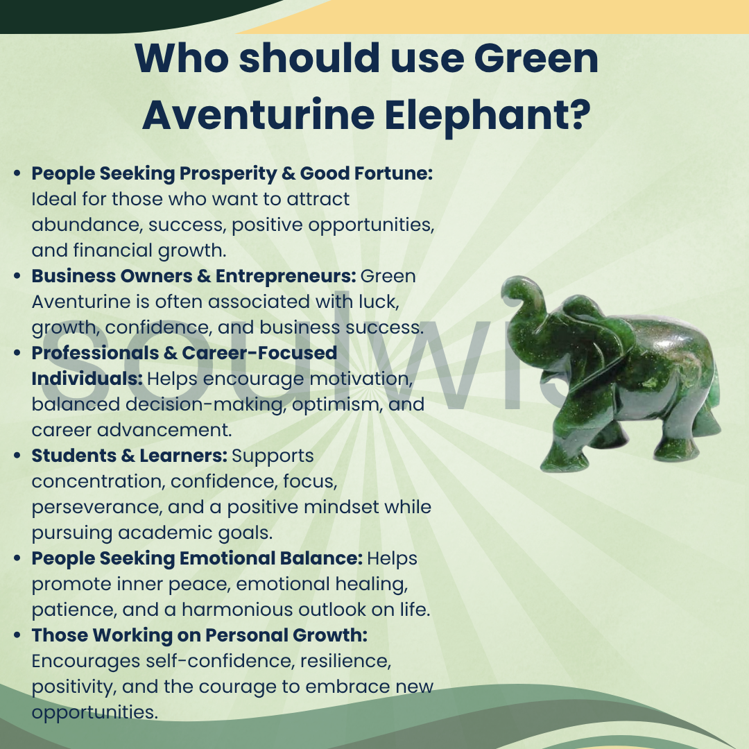 Green Aventurine Elephant Statue | Crystal Elephant for Luck, Prosperity, Success & Positive Energy | Vastu & Feng Shui Decor.