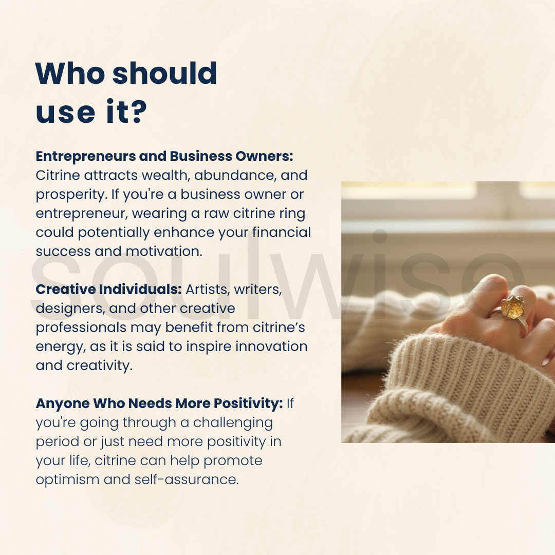 Raw Citrine Ring in Silver Band – Natural Uncut Gemstone Ring for Wealth, Positivity & Confidence.