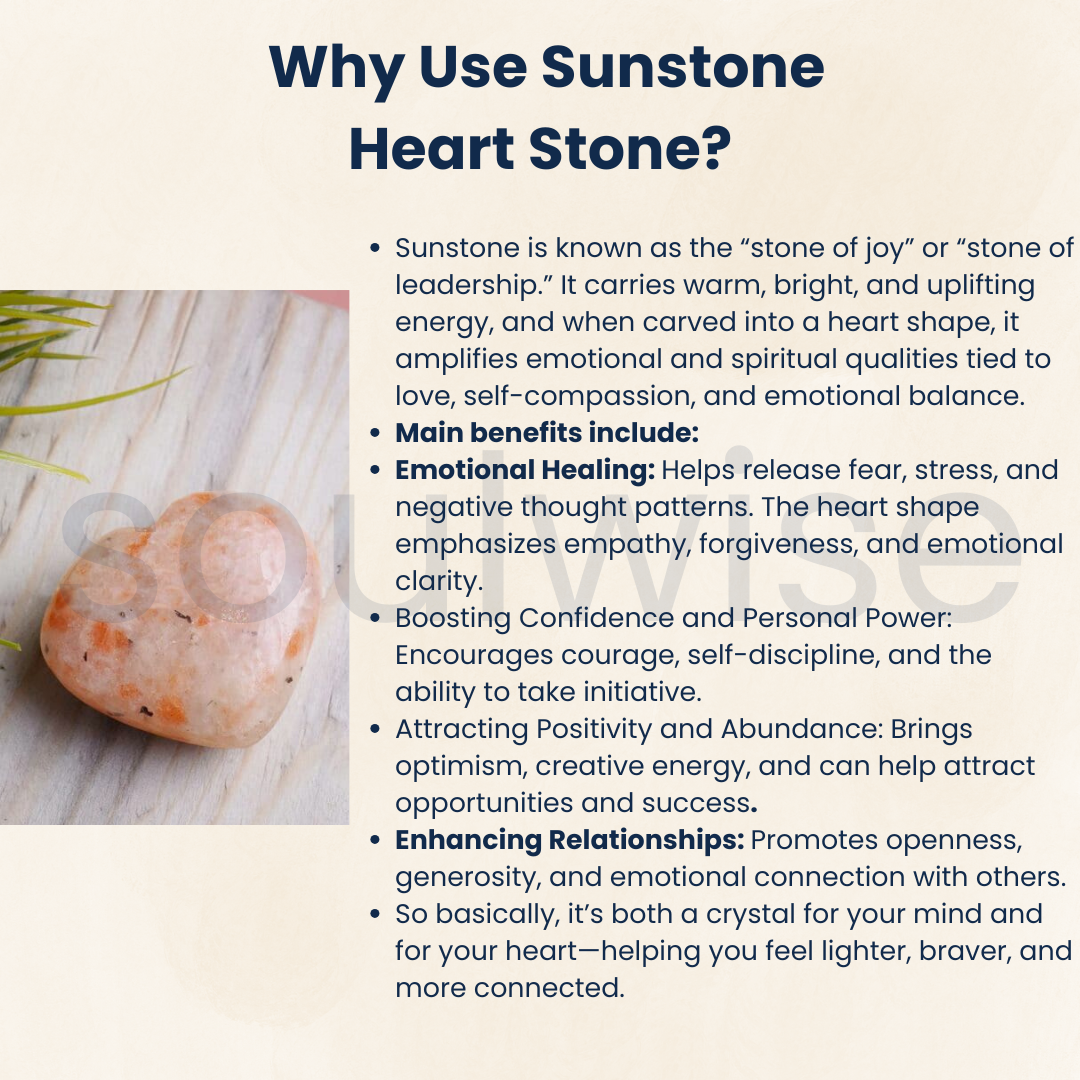 Sunstone Heart Stone Polished Natural Crystal for Meditation Positive Energy Emotional Balance Spiritual Home Décor Gift