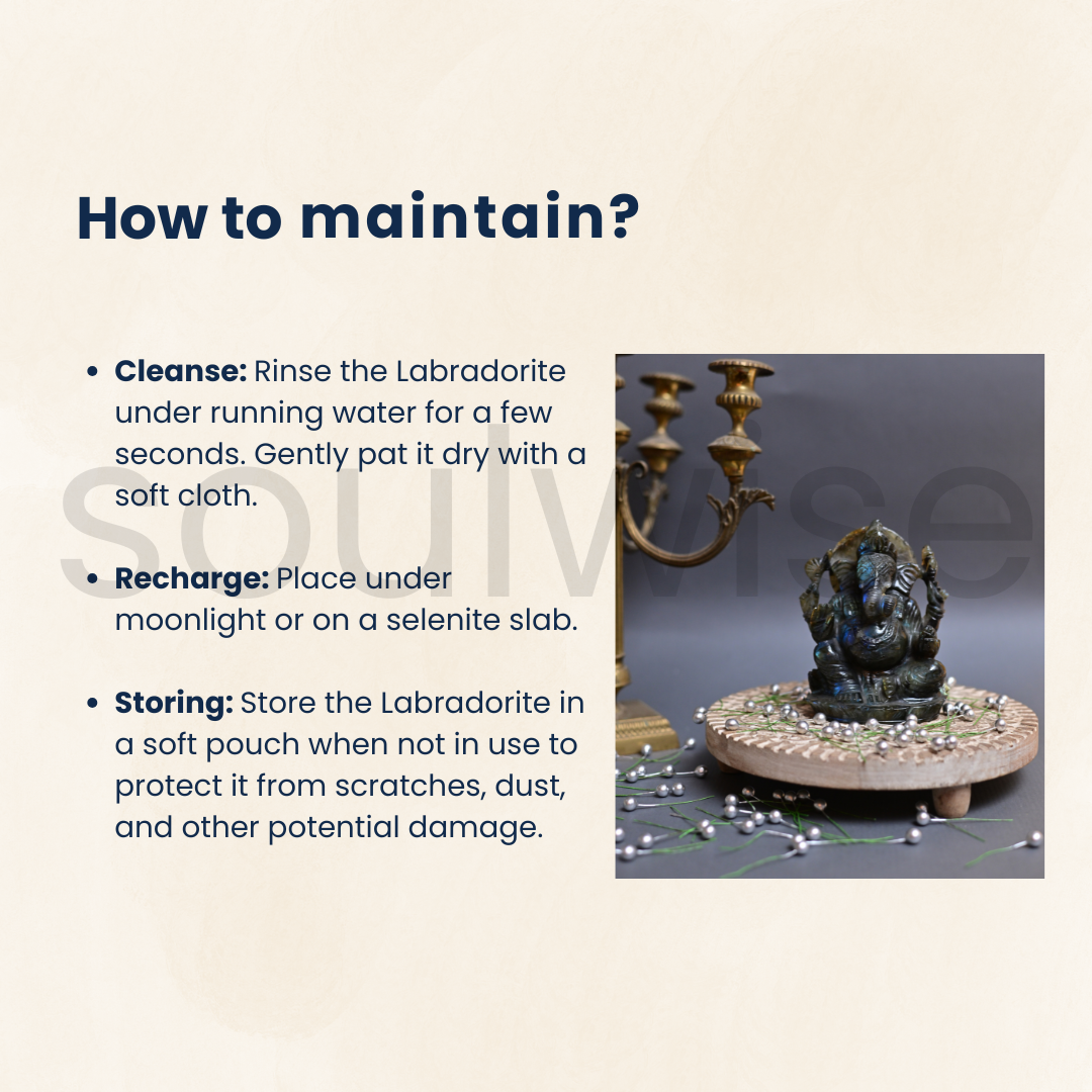 Soulwise Labradorite Ganesha 13cm Tall Idol, Healing Crystal for Protection, Guidance, Success, Growth, Abundance and Positivity, Housewarming Gift Decor