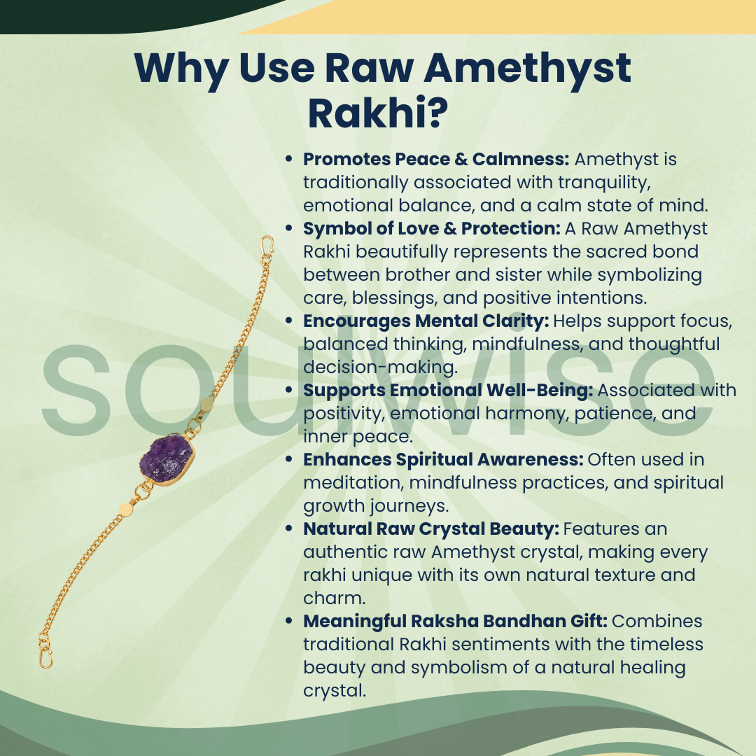 Rough Amethyst Rakhi Cum Bracelet – Natural Crystal Rakhi Bracelet for Peace, Protection, Intuition & Positive Energy