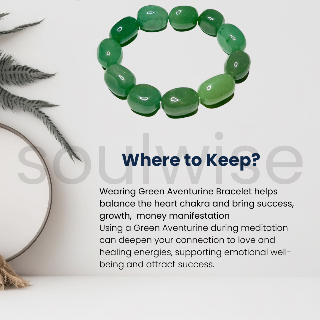 Soulwise Green Aventurine tumble bracelet for good relationships, happiness, health, and wealth, healing Crystal for Peace, Chakra Healing, and balancing.