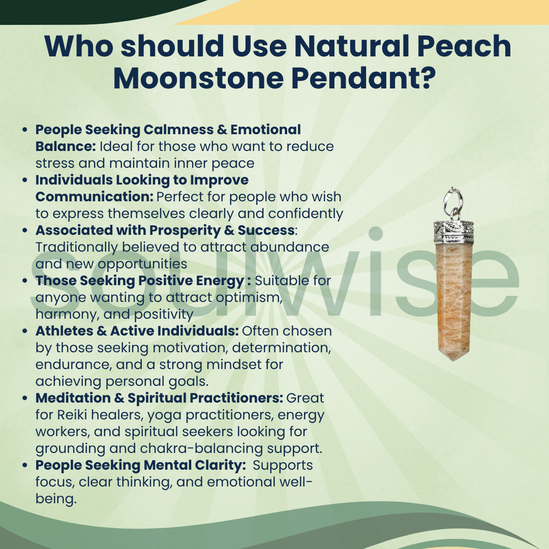 Natural Peach Moonstone Pencil Pendant – Healing Crystal Necklace for Emotional Balance, Self-Love, Intuition & Positive Energy