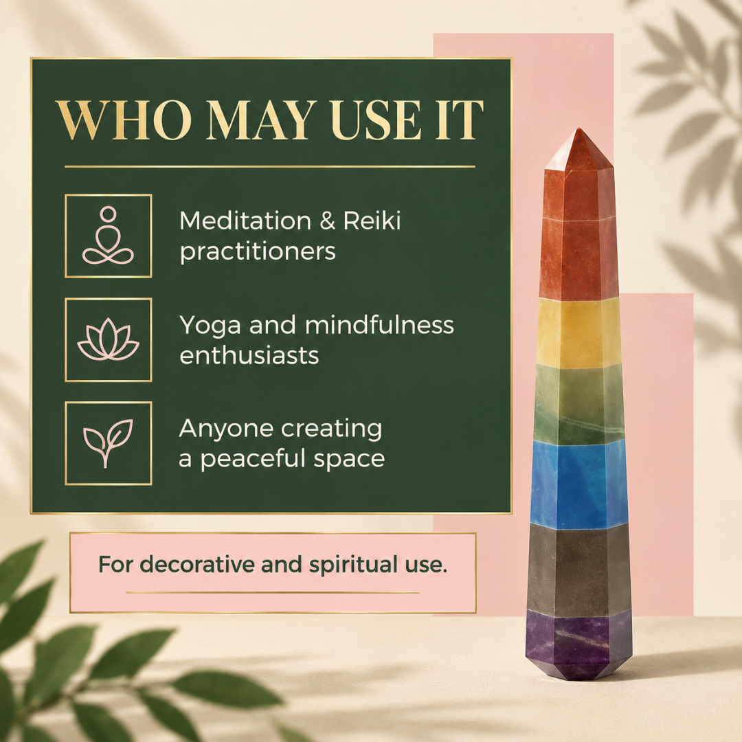 Seven Chakra Crystal Wand / Tower – Natural 7 Chakra Healing Gemstone Point for Energy Balancing, Positive Energy, Reiki, Meditation, Spiritual Alignment & Home Décor