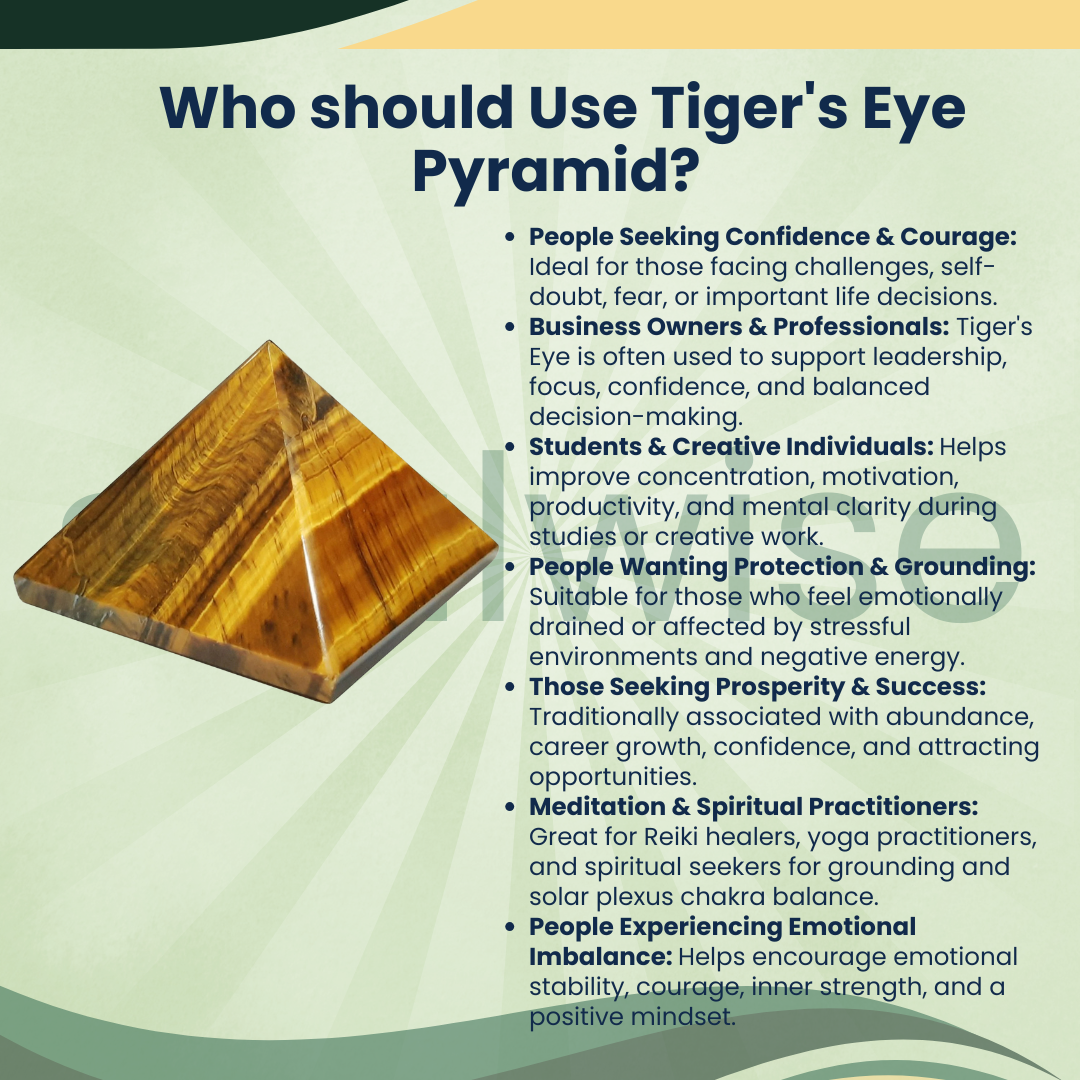 Natural Tiger Eye Crystal Pyramid – Gemstone Energy Pyramid for Focus, Confidence & Spiritual Décor