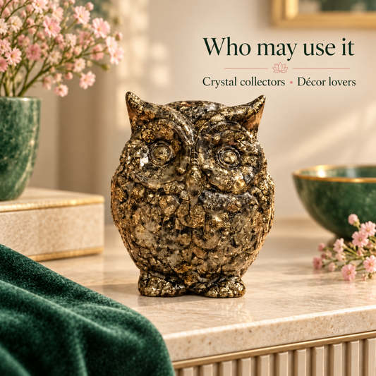 Natural Pyrite Owl – Crystal Owl for Wisdom, Wealth, Protection & Positive Energy