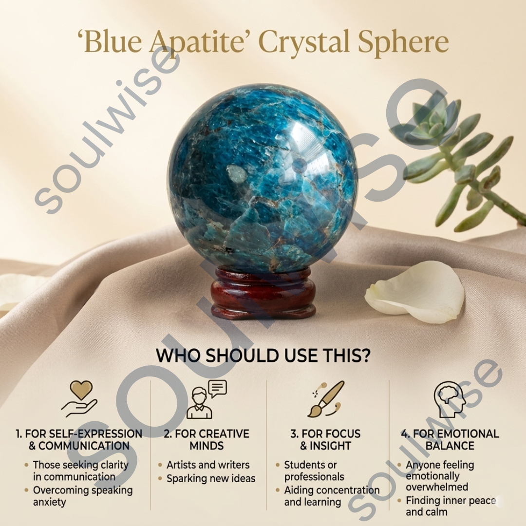 Blue Apatite Crystal Sphere (45–50mm) with Wooden Stand – Natural Healing Crystal Ball for Meditation, Reiki, Chakra Balancing & Home Décor