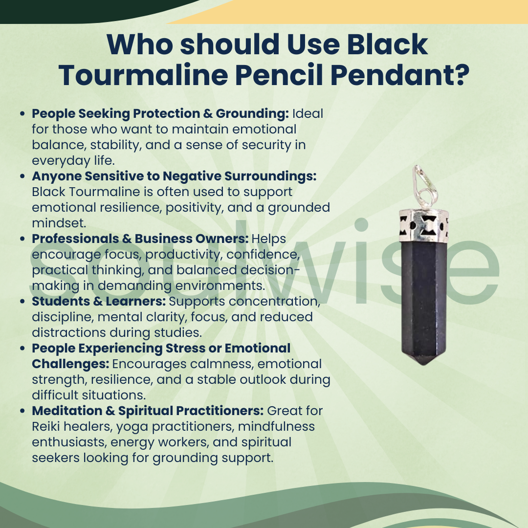 Black Tourmaline Pencil Pendant – Natural Healing Crystal Necklace for Protection, Grounding & Positive Energy