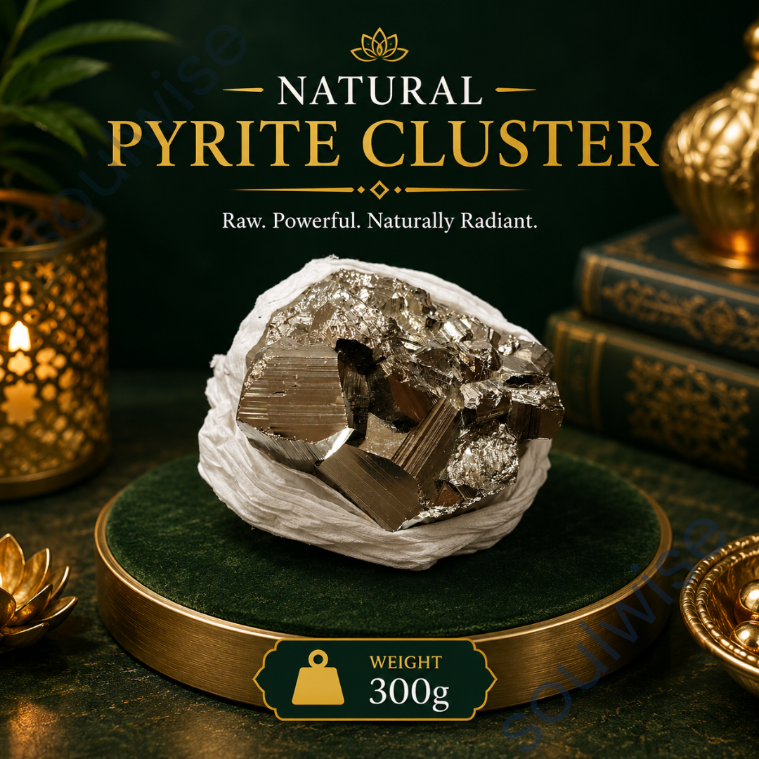 Natural Pyrite Cluster Raw Crystal Stone – Authentic Golden Fool’s Gold for Prosperity, Protection & Positive Energy (60g)
