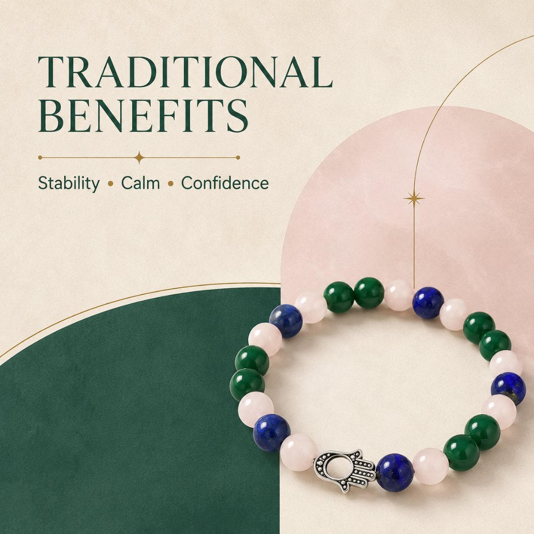 Taurus Zodiac Crystal Bracelet with Hamsa Hand Charm – Natural Multi-Stone Beaded Bracelet