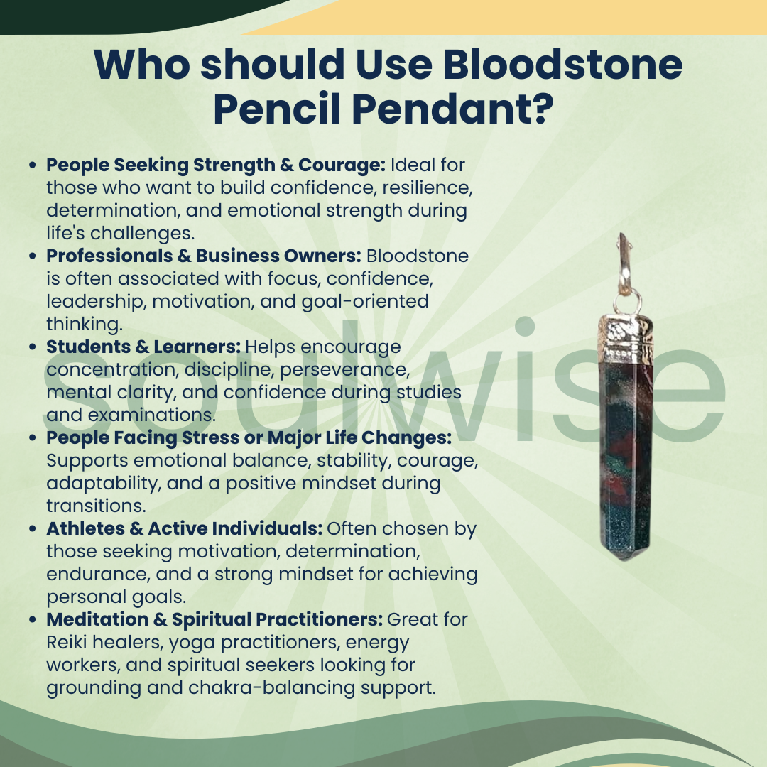 Bloodstone Pencil Pendant – Natural Healing Crystal Necklace for Strength, Courage, Grounding & Positive Energy