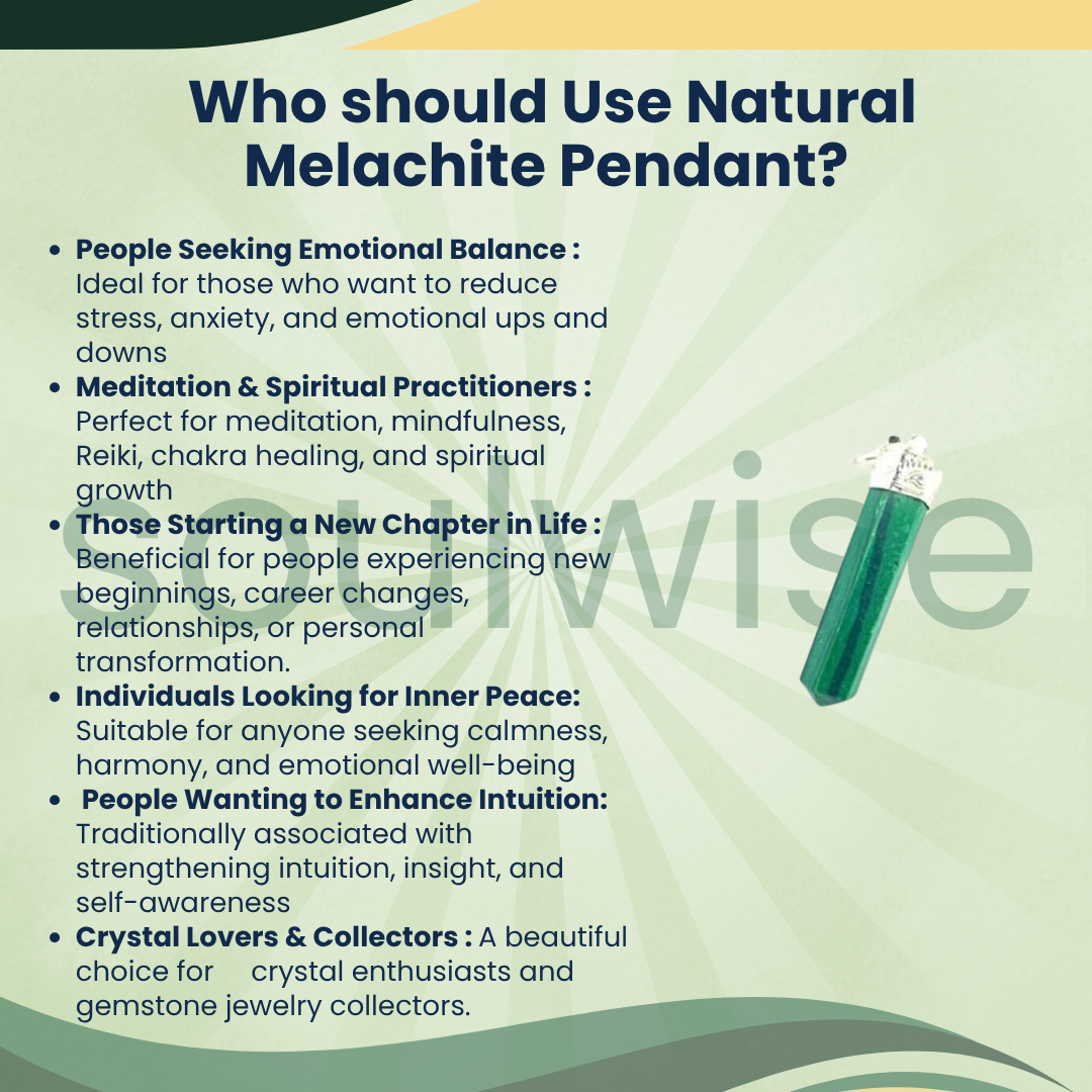 Natural Malachite Pencil Pendant – Healing Crystal Necklace for Transformation, Protection, Emotional Balance & Positive Energy