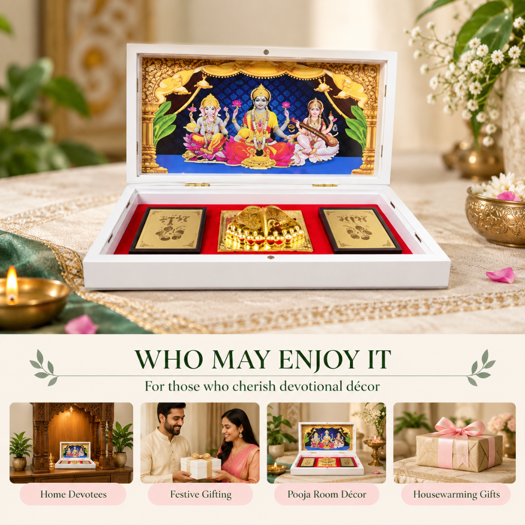 Laxmi Ganesh Saraswati Temple Box – Devotional Mandir Box for Home Puja, Diwali Worship & Spiritual Gifting