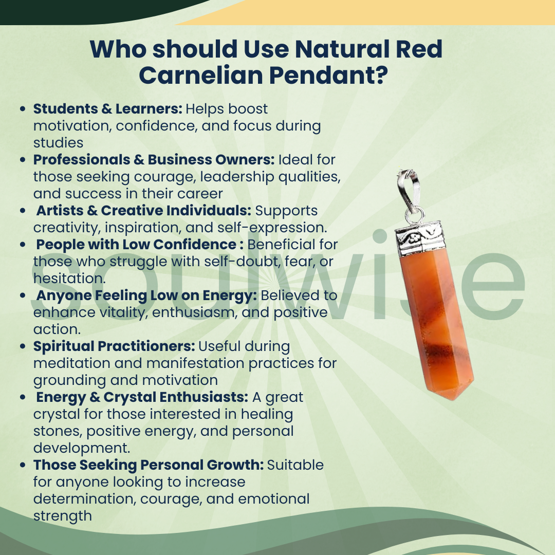 Natural Red Carnelian Pencil Pendant – Healing Crystal Necklace for Energy, Motivation, Confidence & Personal Growth