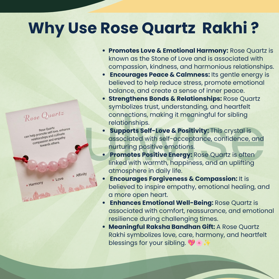 Rose Quartz 5 Beads Rakhi – Natural Crystal Rakhi for Love, Harmony, Emotional Healing & Positive Energy