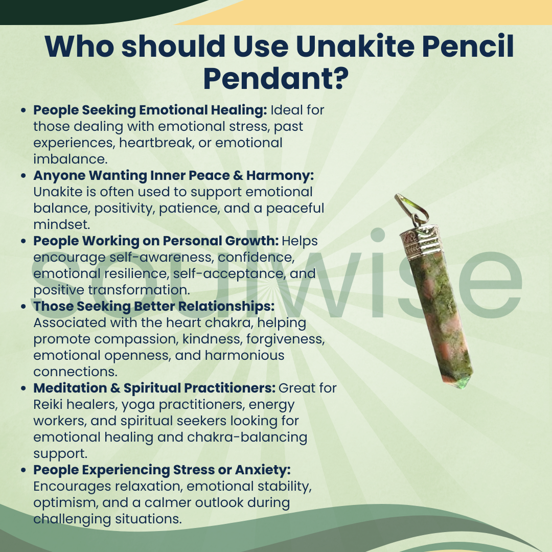 Unakite Pencil Pendant – Natural Healing Crystal Necklace for Emotional Balance, Spiritual Growth & Positive Energy