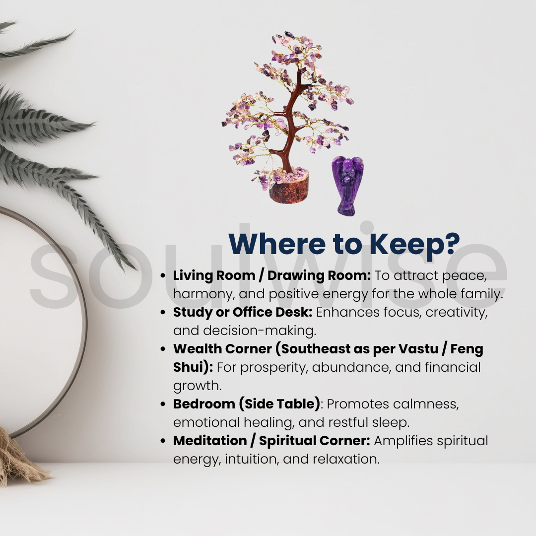 Amethyst Crystal Tree with 3 Angel Figurines – 8" Handmade Gemstone Bonsai Tree for Healing, Home Decor & Spiritual Energy – Reiki, Chakra Balancing, Gift for Meditation Lovers