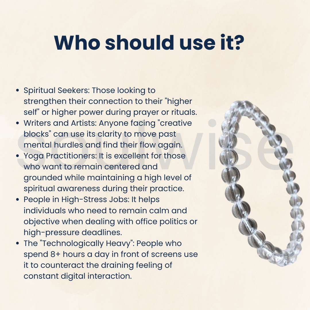 Clear Quartz (Sphatik) Bracelet 8mm – Natural Healing Crystal Beads for Clarity, Focus & Manifestation | Unisex Energy Stone