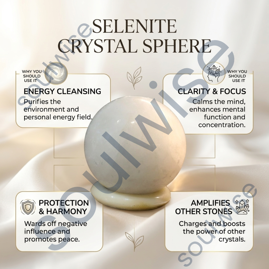 Selenite Crystal Sphere (60–65mm) – Natural Healing Crystal Ball for Meditation, Energy Cleansing, Reiki, Chakra Balancing & Home Décor