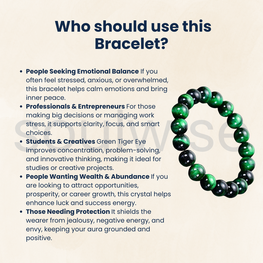 Green Tiger Eye Bracelet 10mm – Natural Stretch Crystal Beads for Protection, Confidence & Positive Energy | Unisex Healing Stone