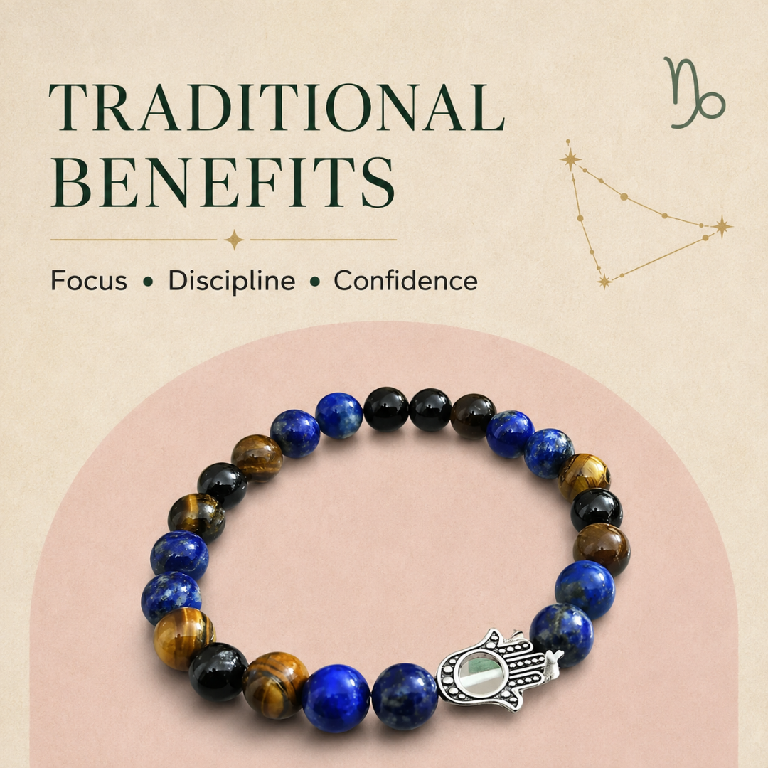 Capricorn Zodiac Crystal Bracelet with Hamsa Hand Charm – Certified Natural Multi-Stone 8mm Beads