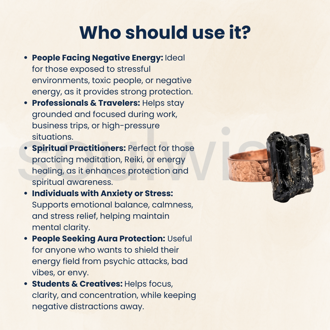 Black Tourmaline copper ring, adjustable, for protection, energy healings, and well-being, unisex copper ring