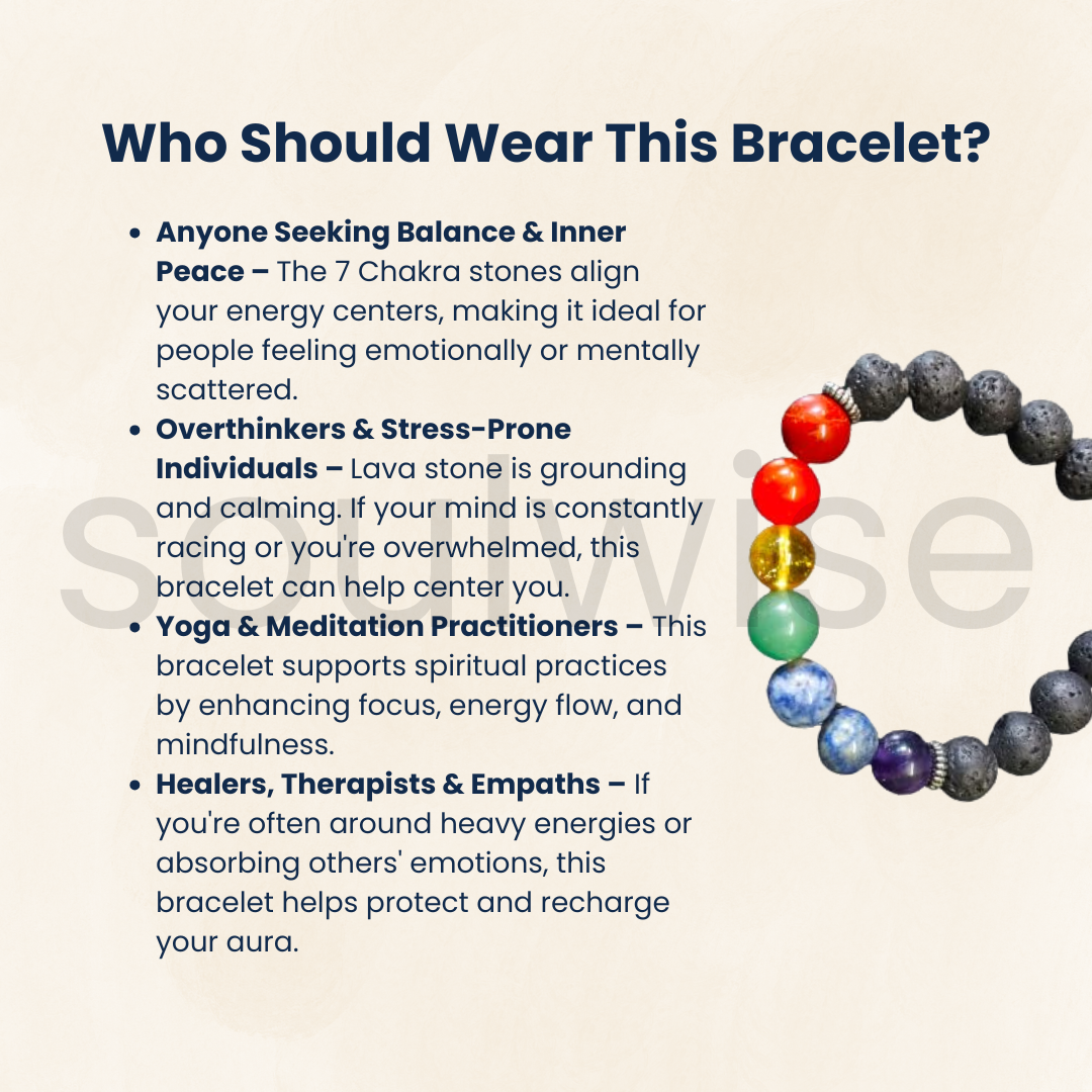 Natural Lava Stone 7 Chakra Bracelet – 10mm Genuine Gemstone Beads | Reiki Energy Healing, Meditation & Yoga Bracelet .