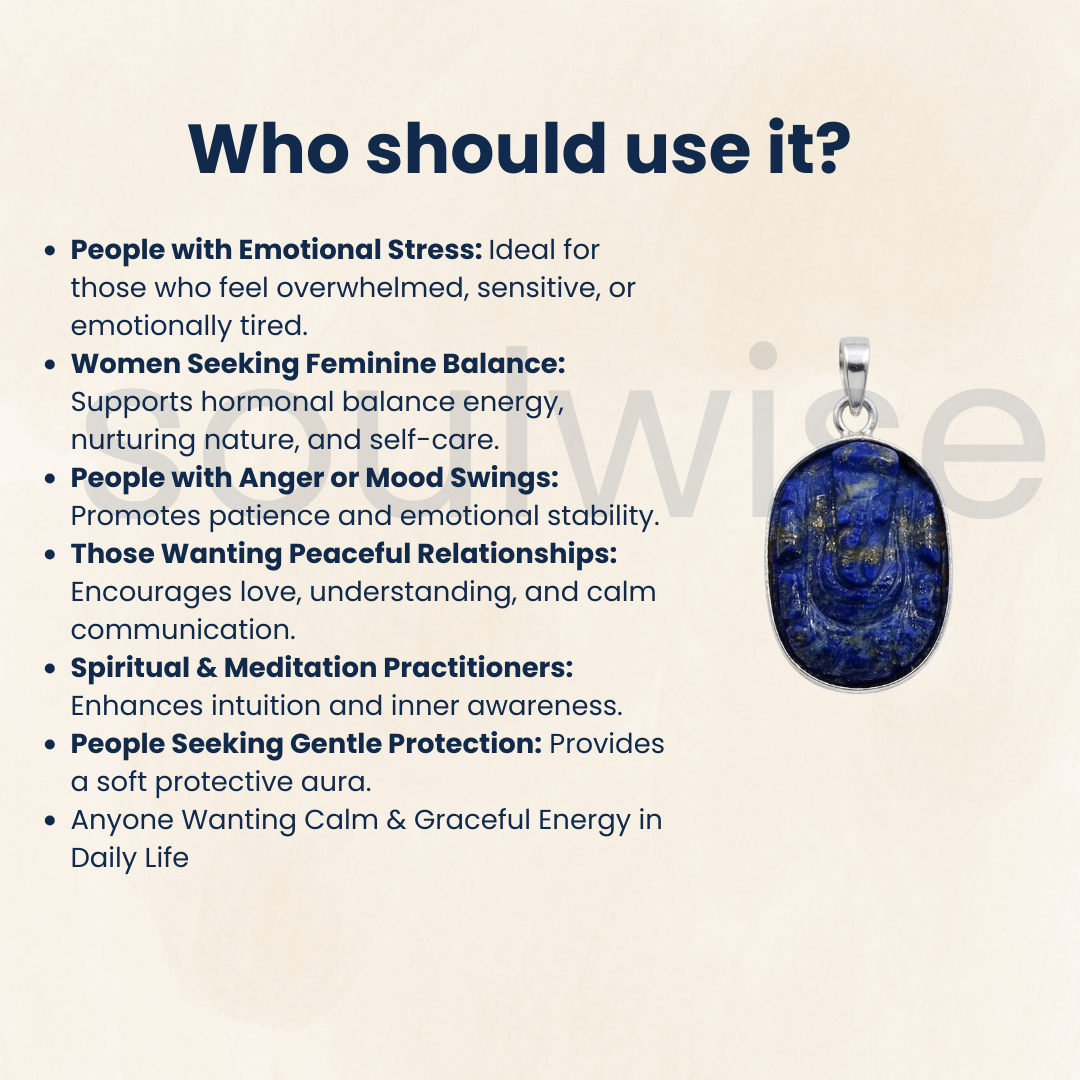 Certified Natural Lapis Lazuli Ganesha Pendant for Wisdom and Awareness.