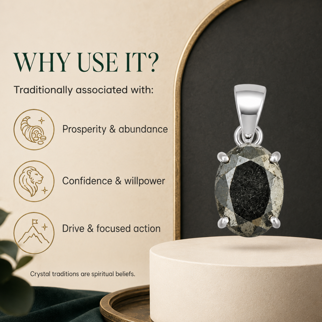 Natural Pyrite Gemstone Pendant – Oval-Cut Prosperity Crystal Jewellery
