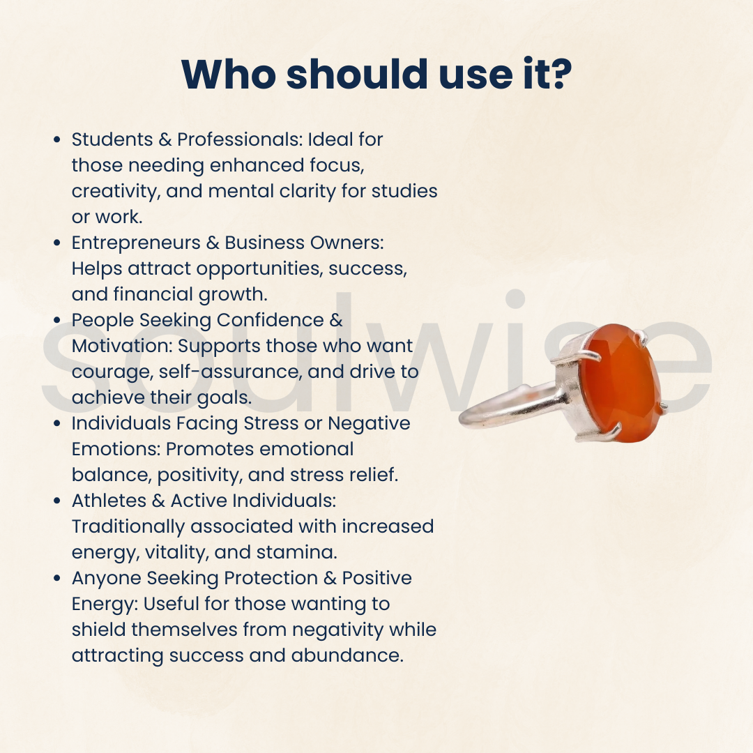 Natural Carnelian Gemstone Ring in German Silver for confidence, creativity, and positive energy,Adjustable .