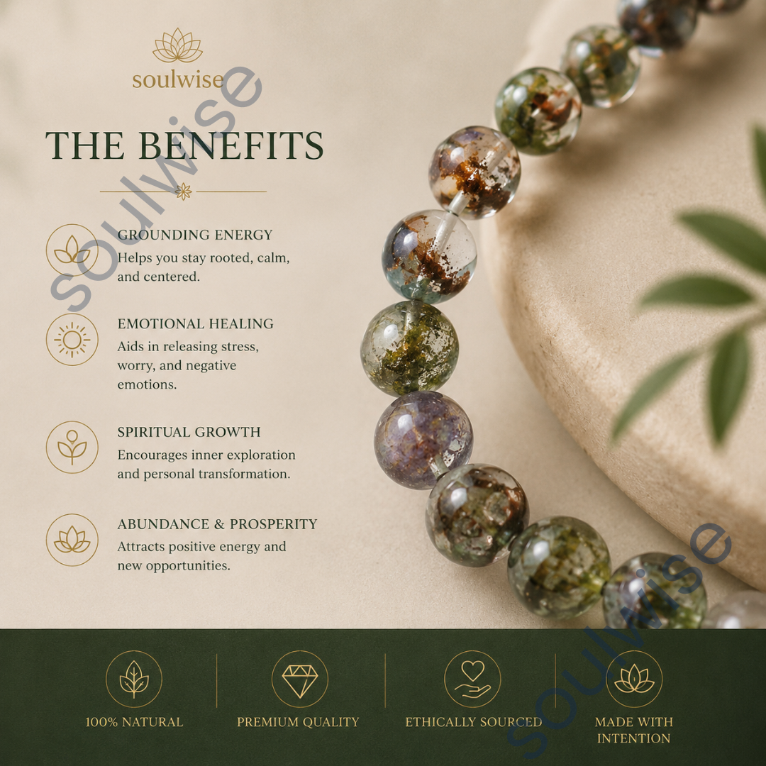 Garden Quartz (Lodolite) Bracelet – Natural Healing Crystal Bracelet for Manifestation, Spiritual Growth, Clarity & Positive Energy