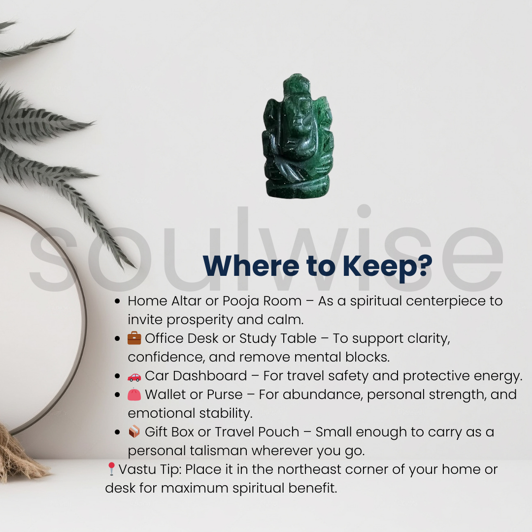 Jade Crystal Ganesha 1",Healing Crystal for Prosperity, Wisdom, Luck, Success,