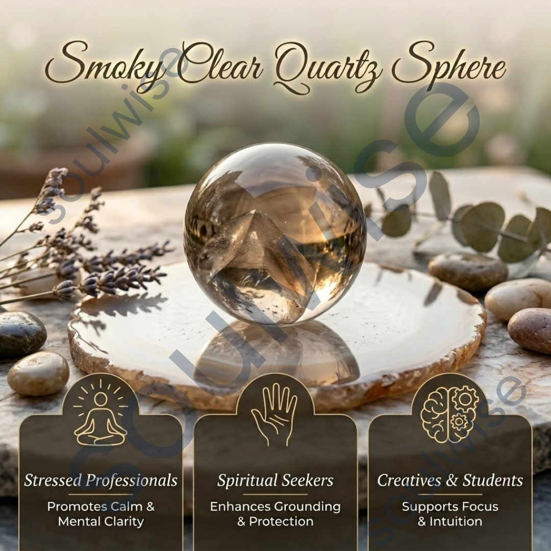 Smoky Clear Quartz Crystal Sphere – Natural Healing Crystal Ball for Grounding, Clarity, Protection & Positive Energy | Polished Gemstone Sphere for Meditation, Reiki & Home Décor