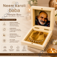 Neem Karoli Baba Golden Paduka Temple Box with Photo Frame – Divine Blessings & Spiritual Decor for Home, Office & Pooja Room (3x3 Inch)