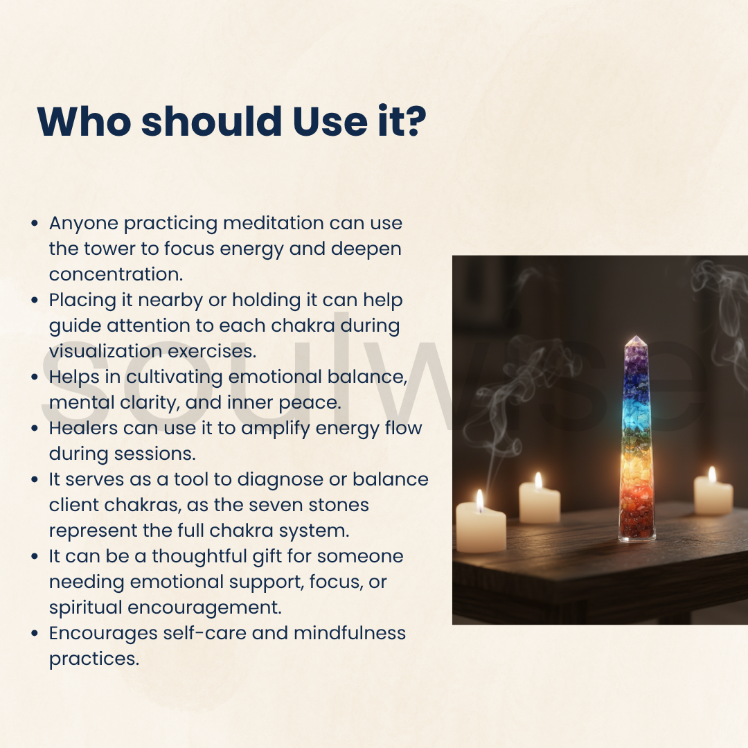 Seven/7 Chakra Orgonite Pencil Obelisk– Natural Gemstone Energy Generator Wand for Reiki, Meditation, Chakra Balancing & Positive Energy.