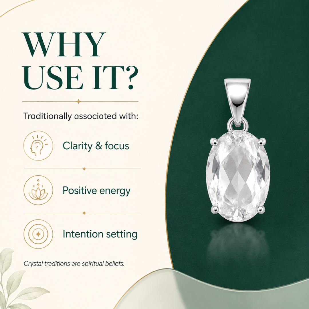 Natural Clear Quartz Gemstone Pendant – Oval-Cut Crystal Jewellery