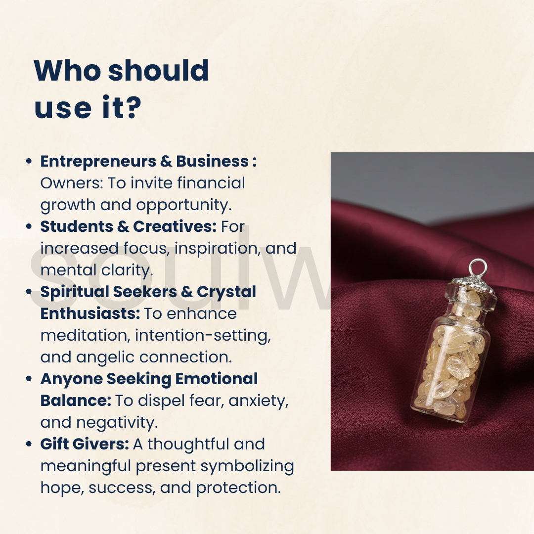 Citrine Chip Bottel Pendant – Tiny Crystal Bottle Necklace Charm for Positive Energy & Protection