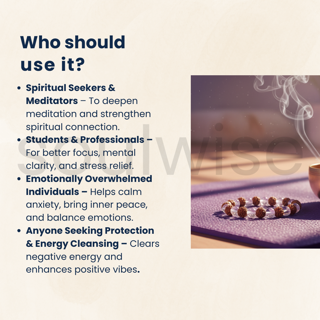 Rudraksha & Clear Quartz Bracelet — Natural Healing, Spiritual Protection & Mental Clarity