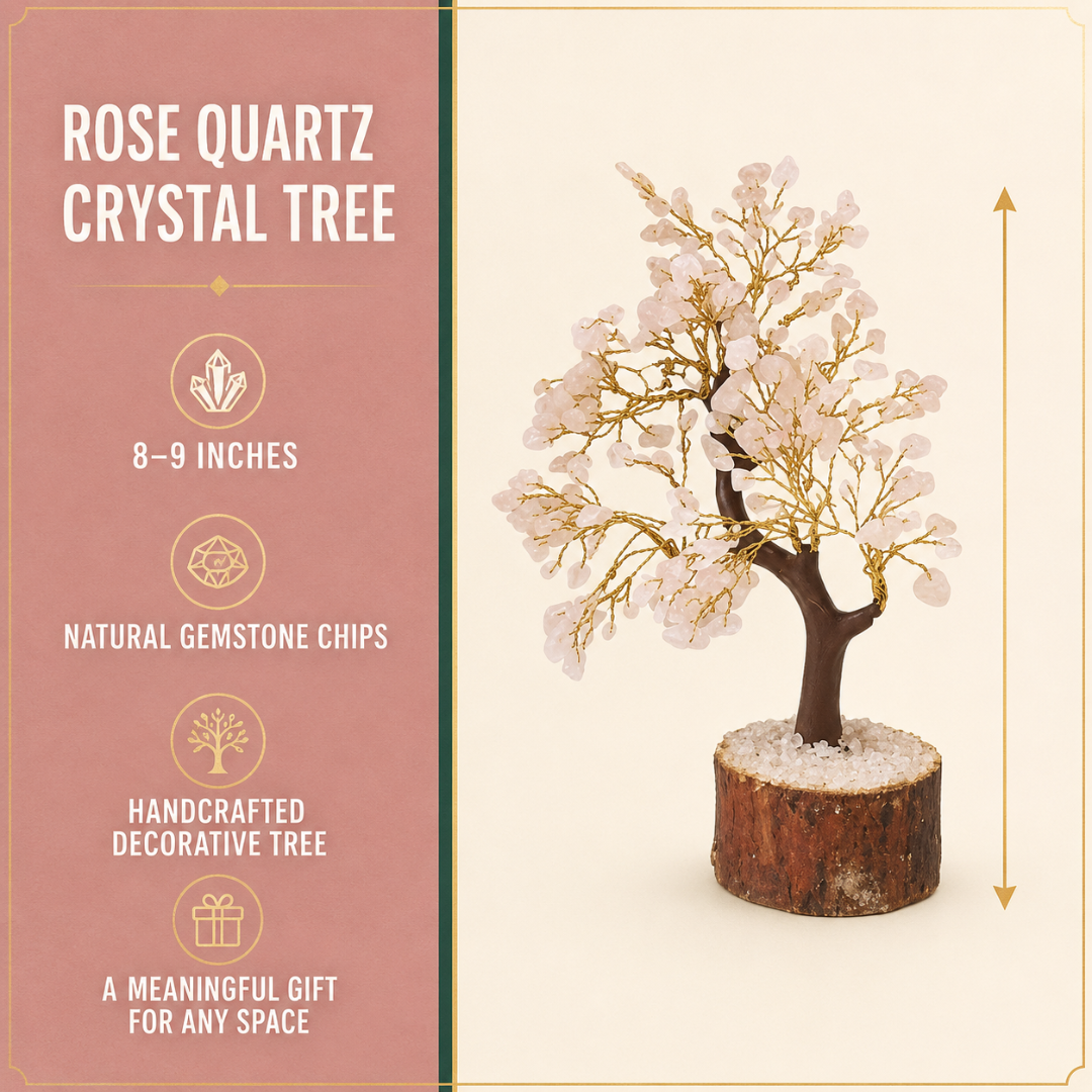 Rose Quartz Crystal Tree 8 Inch – Pink Gemstone Tree for Home Décor, Office Desk, Self-Love Symbolism & Gifting
