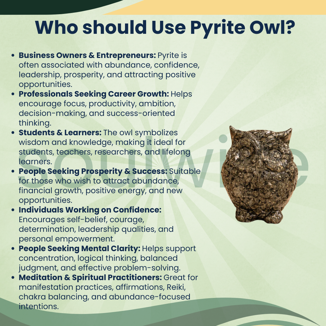 Natural Pyrite Owl – Crystal Owl for Wisdom, Wealth, Protection & Positive Energy