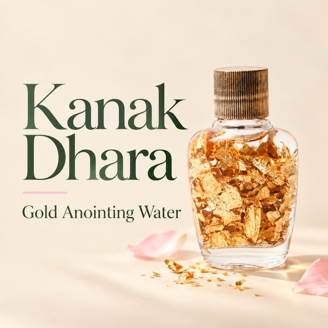 Kanak Dhara Gold Anointing Water – Spiritual Ritual Bottle for Puja, Intention Setting & Festive Gifting.
