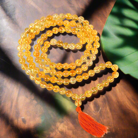 Soulwise Natural Citrine Jaap Mala 108+1 Beads (8mm) | Prayer Beads for Meditation, Mantra Chanting, Positivity, Wealth & Chakra Balancing