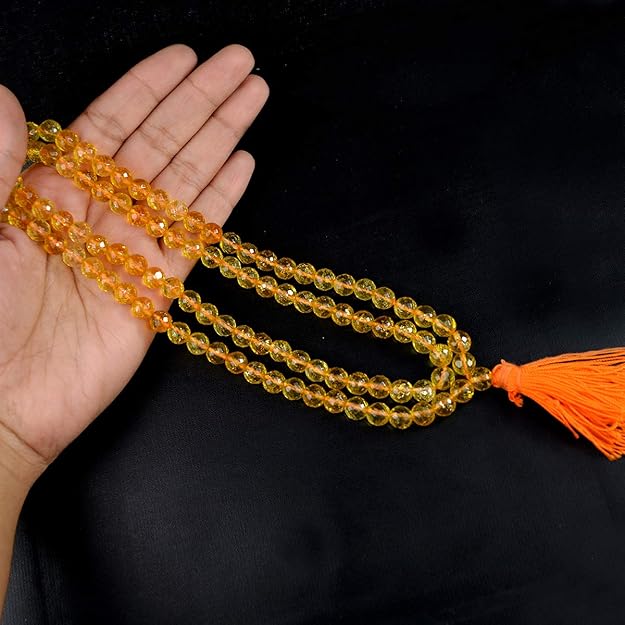Soulwise Natural Citrine Jaap Mala 108+1 Beads (8mm) | Prayer Beads for Meditation, Mantra Chanting, Positivity, Wealth & Chakra Balancing