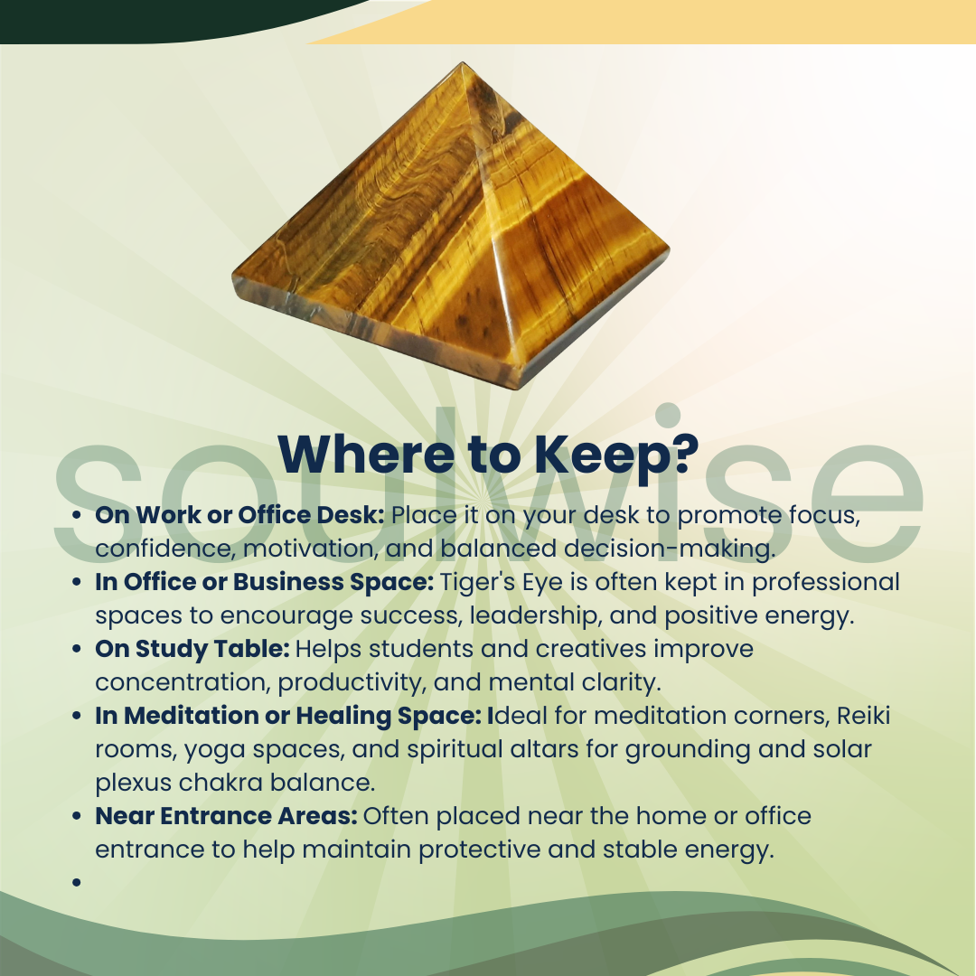 Natural Tiger Eye Crystal Pyramid – Gemstone Energy Pyramid for Focus, Confidence & Spiritual Décor