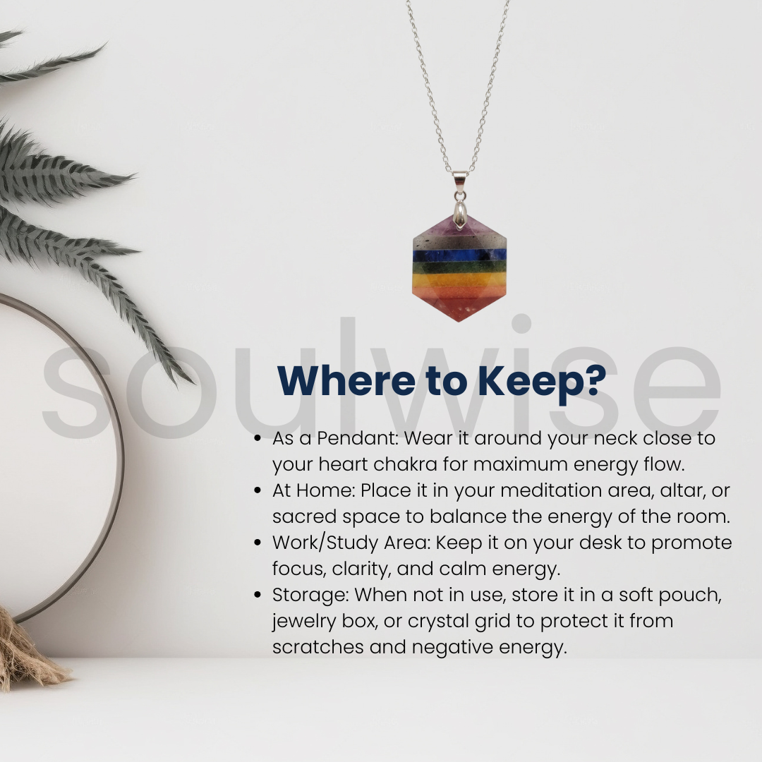 Seven Chakra Hexagon Pendant – Natural Healing Crystal Necklace for Energy Balance, Protection & Spiritual Alignment (Unisex)