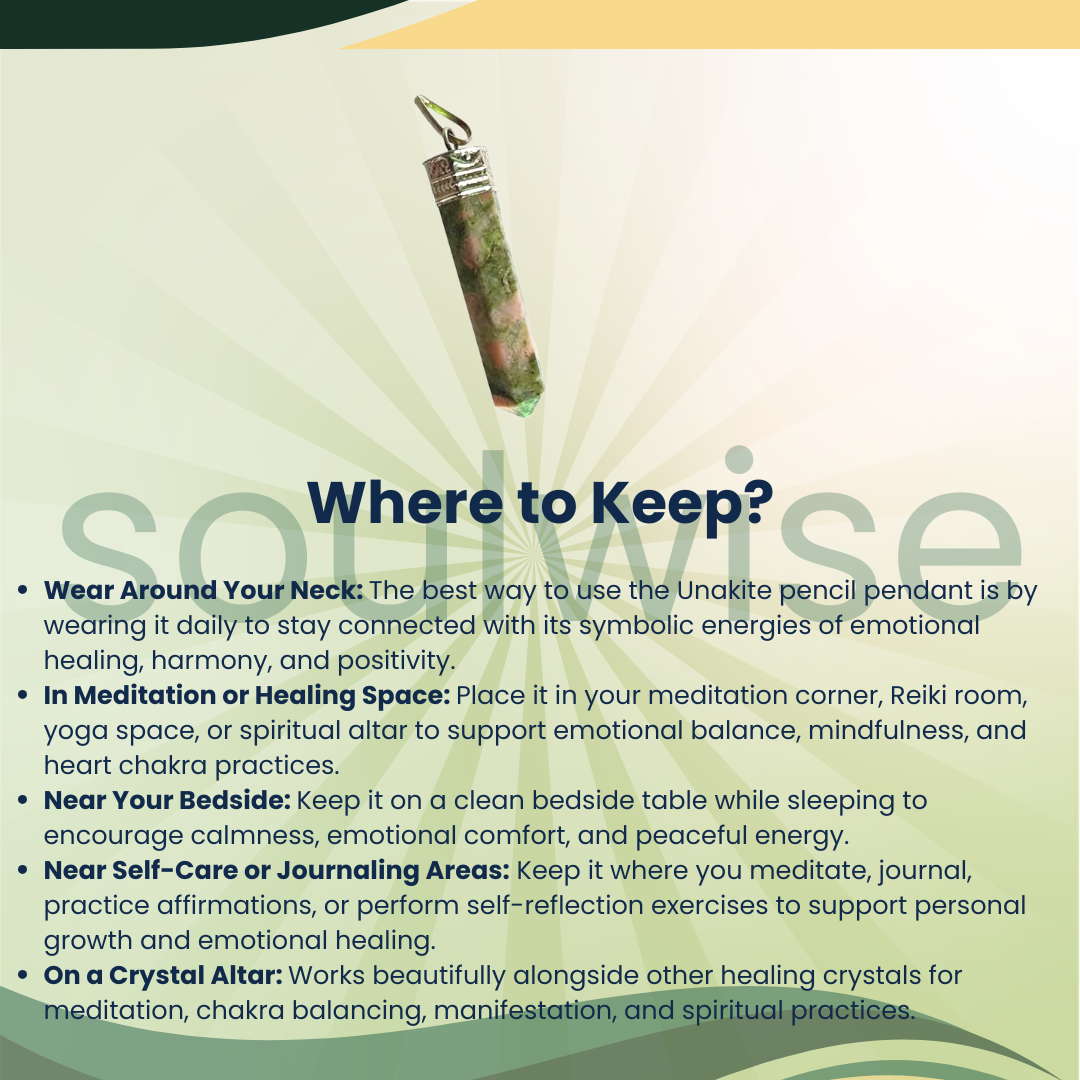 Unakite Pencil Pendant – Natural Healing Crystal Necklace for Emotional Balance, Spiritual Growth & Positive Energy