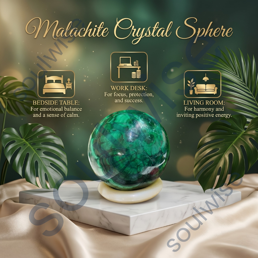 Malachite Crystal Sphere (50–55mm) – Natural Green Malachite Healing Crystal Ball for Meditation, Reiki, Chakra Balancing & Home Décor