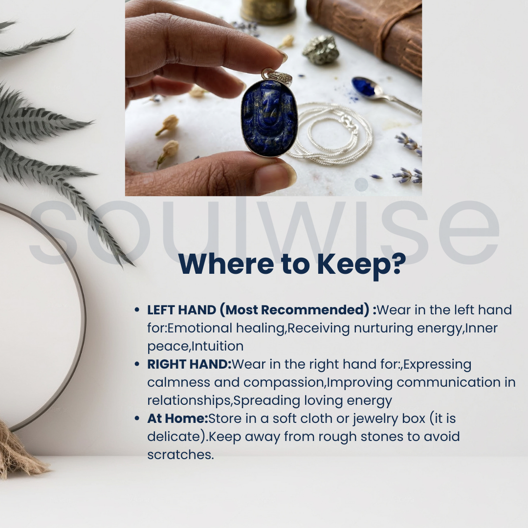 Certified Natural Lapis Lazuli Ganesha Pendant for Wisdom and Awareness.