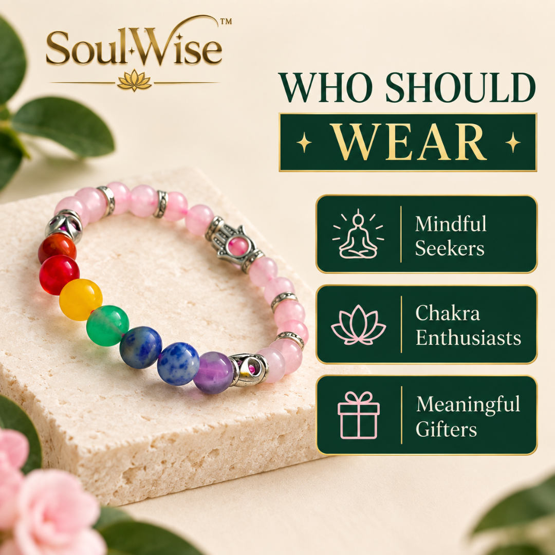Rose Quartz Bracelet with 7 Chakra Beads & Hamsa Hand Charm – Natural Pink Healing Crystal Bracelet for Love, Protection, Emotional Balance, Positive Energy, Reiki & Spiritual Harmony | Unisex Gemstone Jewelry